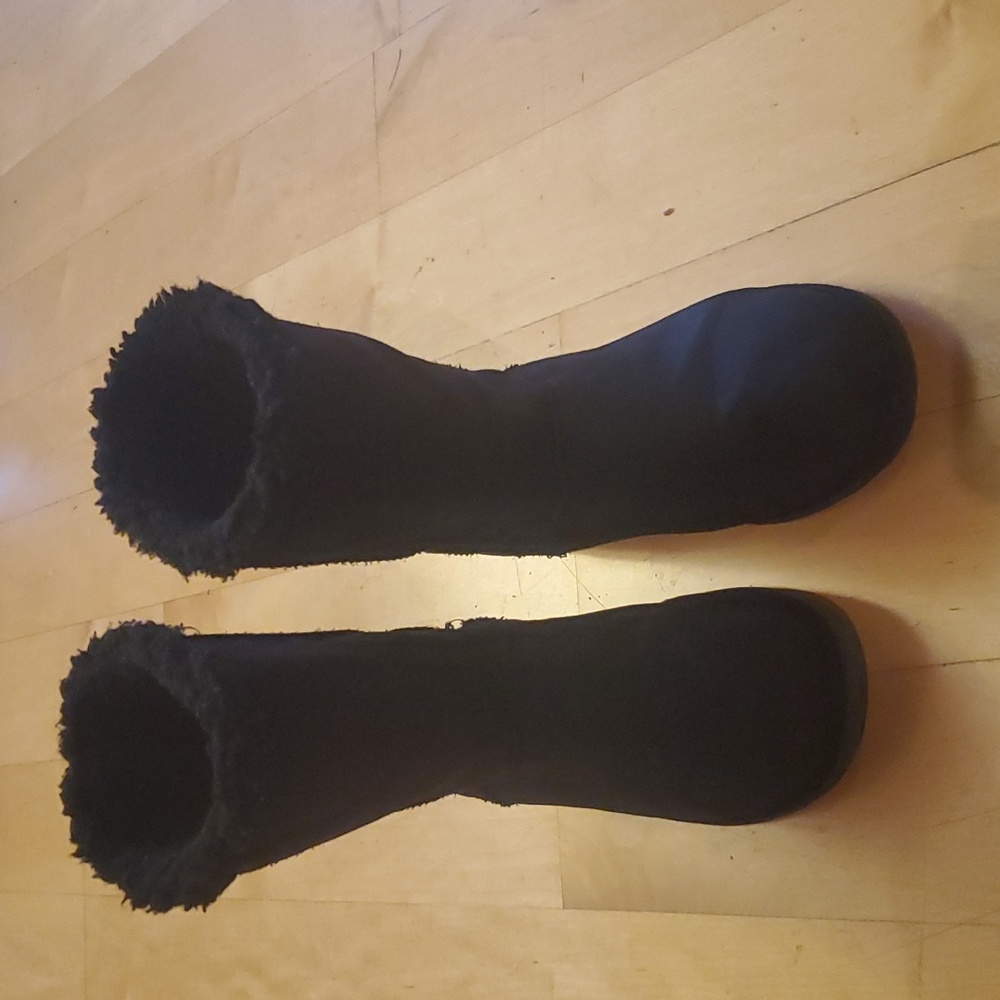 So Black Faux Suede & Sheepskin Lined Mid Calf Boots 8